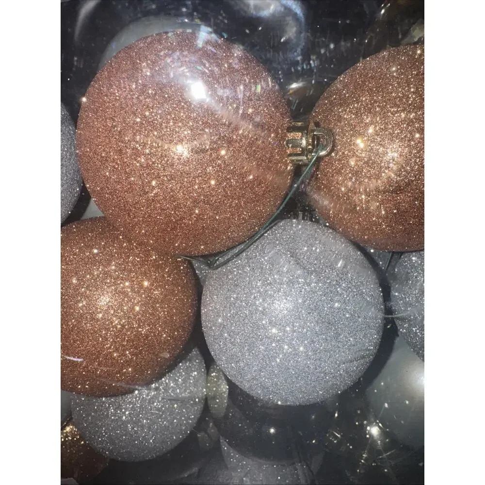 32 Glitter and Satin Shatterproof Copper Gold Silver Ornaments Hobby Crafts